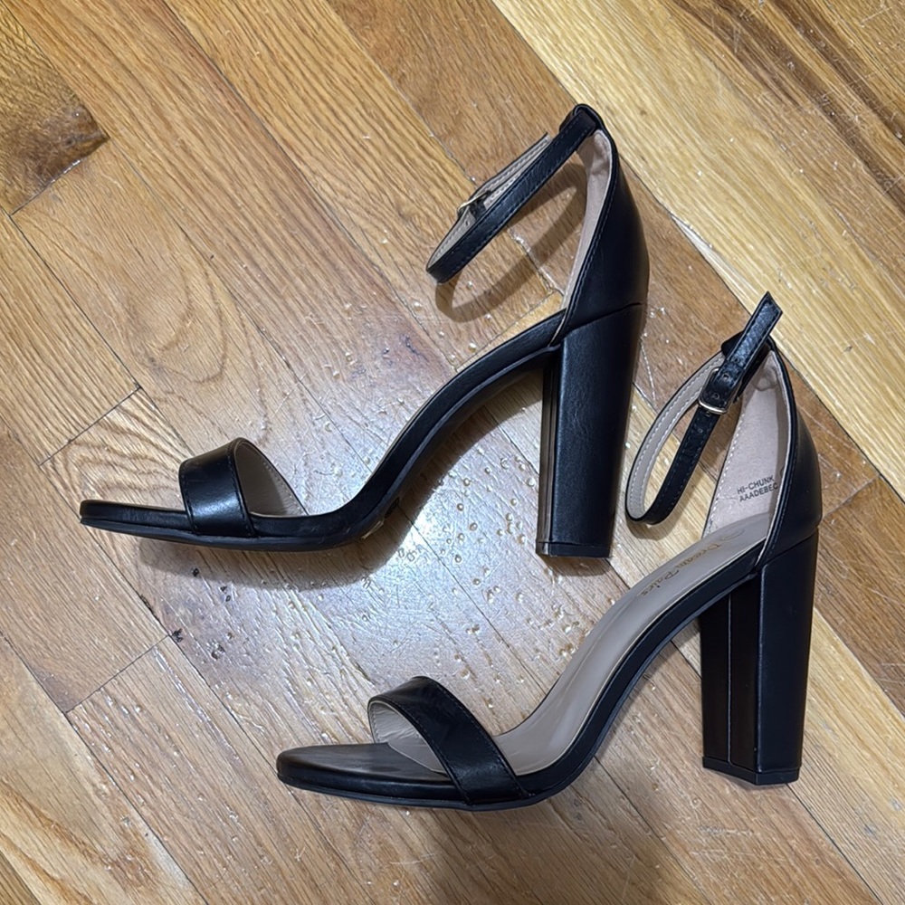 Black Ankle Strap Block Heels